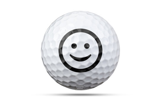 Golf ball with a smiley face isolated from background
