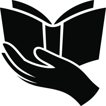 Hand holding an open book represents literacy, reading, study, and educational concepts.