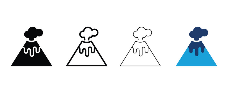 volcanoes erupting with lava and steam in different styles isolated on transparent background