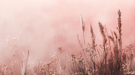 Fototapeta premium Abstract Peach Watercolor Background With Delicate Wildflowers Enhancing Artistic Ethereal Beauty
