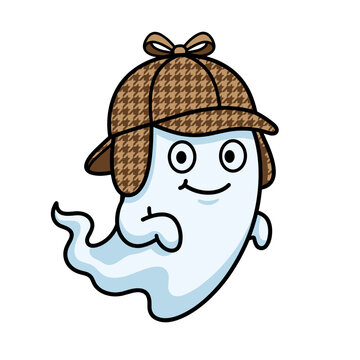 Cute ghost detective with deerstalker hat and smile