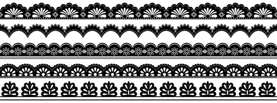 Seamless scallop lace border trim collection with ornate floral edge and vintage crochet pattern.