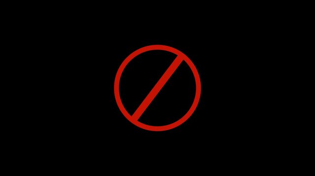 International prohibition mark. Ban forbidden sign. Traffic pictogram of Crossed out red circle. Warning, stop or no entry forbidden red circle and line symbol icon,motion animate 4k video..