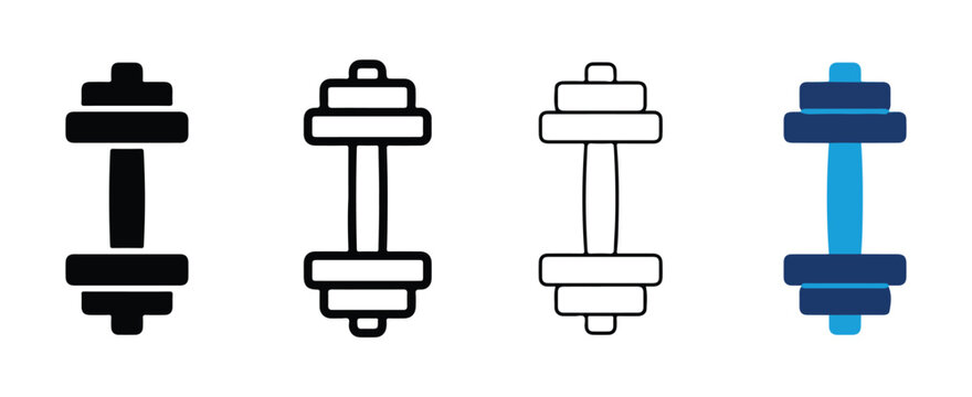 dumbbell icons with different weights and color variations isolated on transparent background