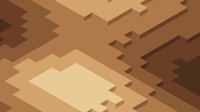 Abstract sandstone isometric strata loop background, brown geometric terrain. Abstract 3D rendering of pulsing desert sand isometric levels