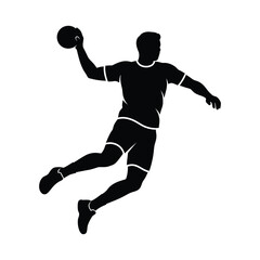 Fototapeta premium Handball player black silhouette vector illustration dynamic action shot throwing ball artwork.