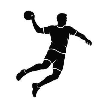 Handball player black silhouette vector illustration dynamic action shot throwing ball artwork.
