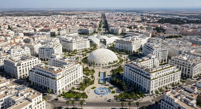Historic dome building in a cityscape aerial view