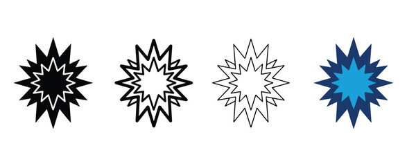 Obraz premium Geometric Starburst Shapes in Black White and Blue Color Variations Isolated Design