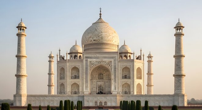 Majestic taj mahal monument at sunrise