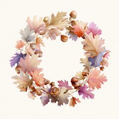 Obraz premium Autumn leaves wreath illustration
