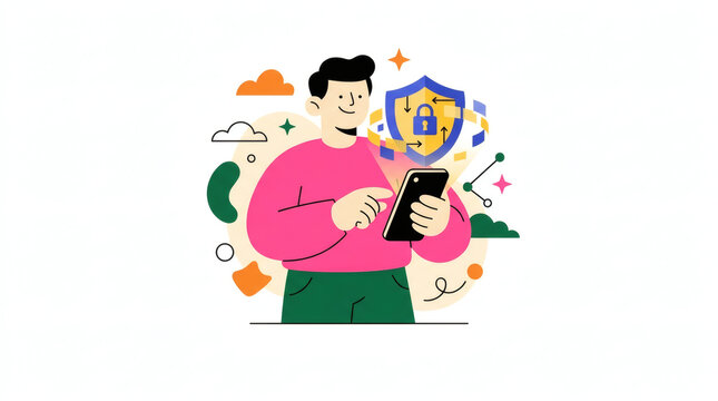 Digital Privacy Protection Concept With Modern Characters And Icons