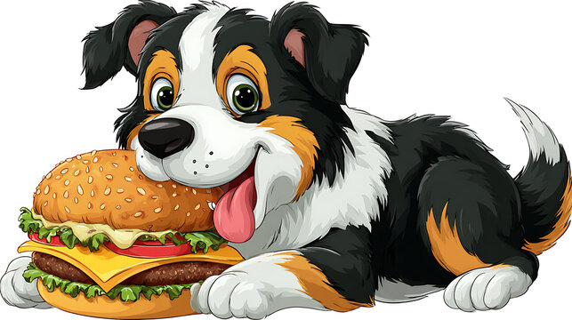 Cute Young Purebred Border Collie Dog Sitting with Bone on Isolated White Background
