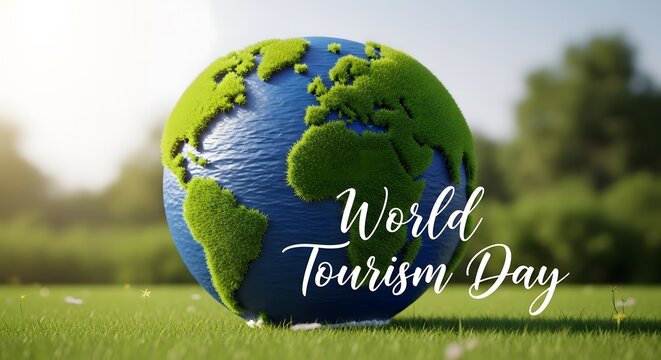 World tourism day globe with text