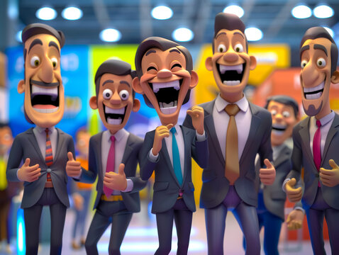 Facial expressions and body language in the cartoon scenes show empathy, active listening, and emotional connection. These visuals support content about EQ in leadership.