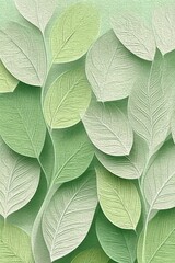 Fototapeta premium Seamless Background Featuring Embossed White and Light Green Floral Leaf Patterns in Paper Textures