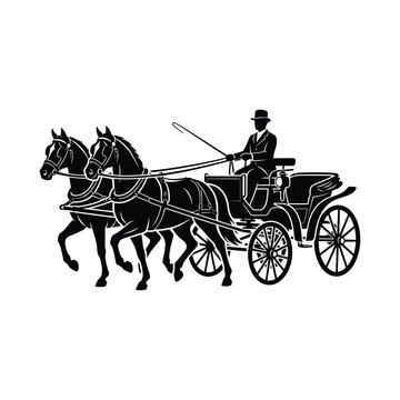 Vintage horse drawn carriage with driver silhouette for historical transport design.