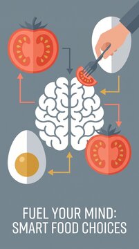 Illustration of Brain with Healthy Food Choices for Cognitive Boost