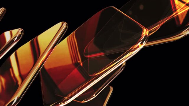 Abstract glossy glass panes in vibrant amber and gold hues floating