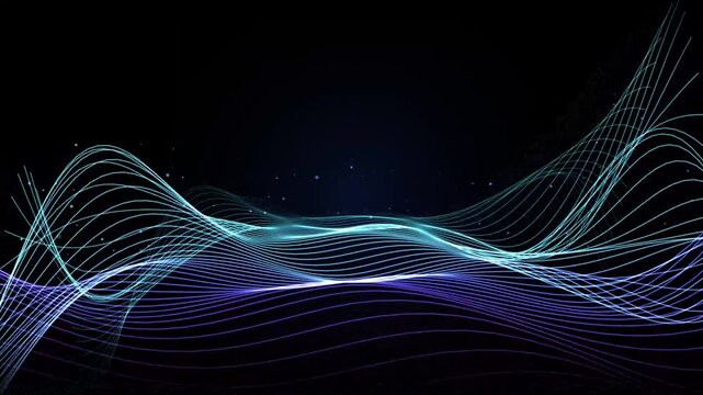 Abstract blue and purple glowing neon waves motion background
