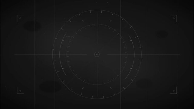 A digital targeting reticle overlay on a dark, grainy background with faint circular patterns, suggesting a surveillance or aiming interface