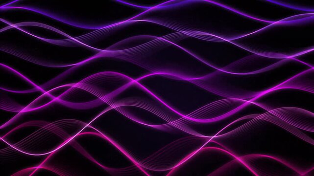 Neon pink and purple glowing sine waves abstract background loop