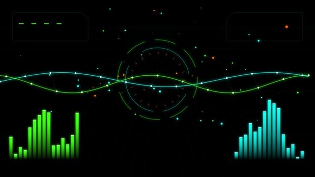 Futuristic digital interface with sound waves and data bars