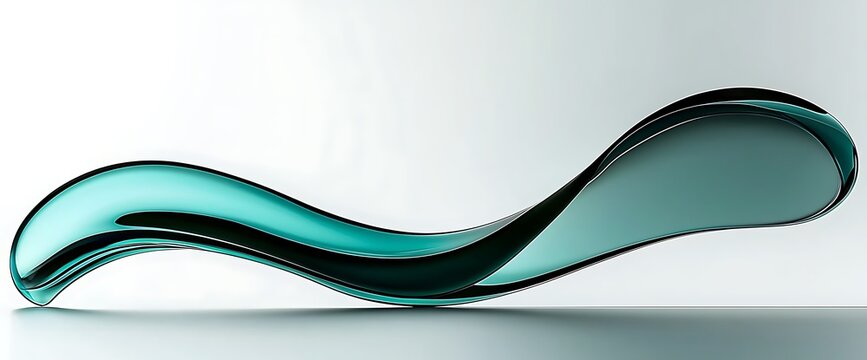 Teal glass sculpture, fluid wave form, elegant, modern design