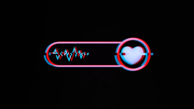 Cyberpunk Glitch Heartbeat Pulse Monitor Icon with Neon Glow on Black Background