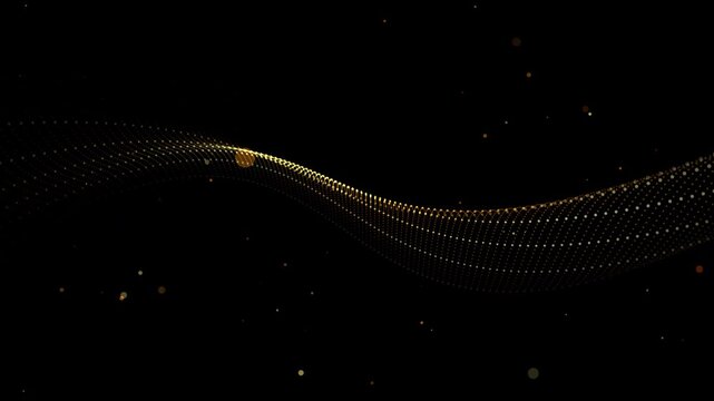 Abstract golden wave of particles on black background