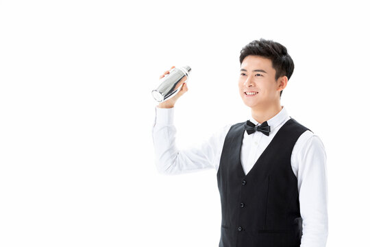 Smiling Bartender Holding Up Cocktail Shaker