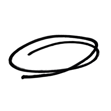 A single simple black hand drawn circle shape made with a messy ink pen line doodle sketch for graphic design