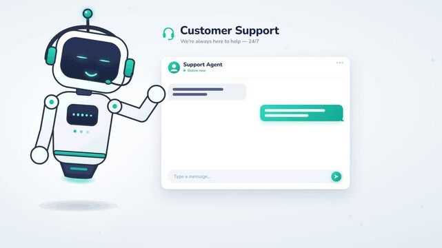 Cute Chatbot Robot Character Beside Customer Support Chat Window With Rising Satisfaction Rating