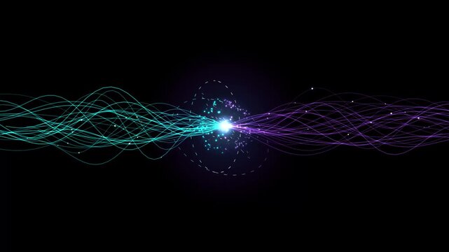 Abstract energy waves with glowing particles and light core