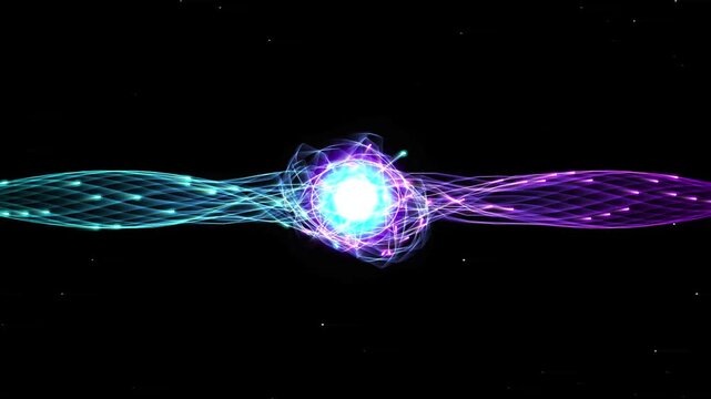 Abstract energy core with glowing light beams in space