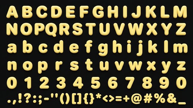 3D Gold Alphabet Letters and Numbers Set on Black Background