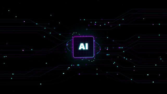 Artificial intelligence chip with glowing digital circuit lines