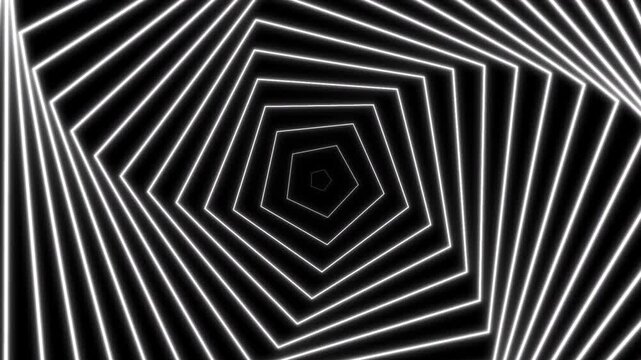 Pentagon sci-fi spiral tunnel abstract seamless loop background glowing optical illusion motion animation