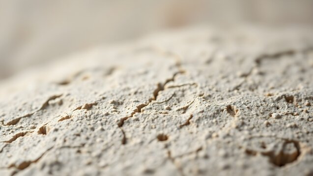 Macro shot of rustic sourdough bread crust with flour dusting and natural texture details