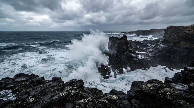 waves crashing on rocks