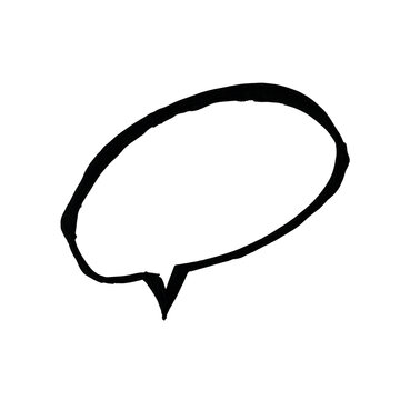 Hand drawn black ink speech bubble doodle for text and communication design elements on a simple surface