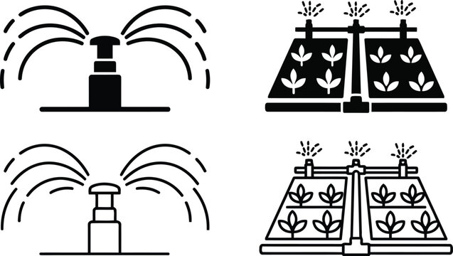 Water sprinkler icon showing irrigation system for garden, agriculture, lawn watering, or plant care