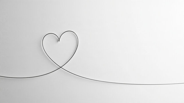 Minimalist Wire Heart Shape on White Background