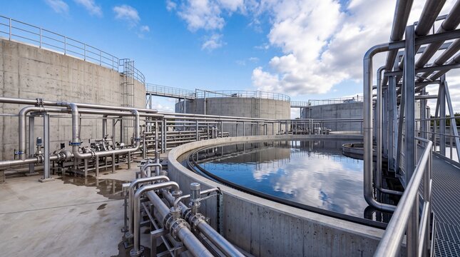 Modern Wastewater Treatment Plant Facility Outdoors