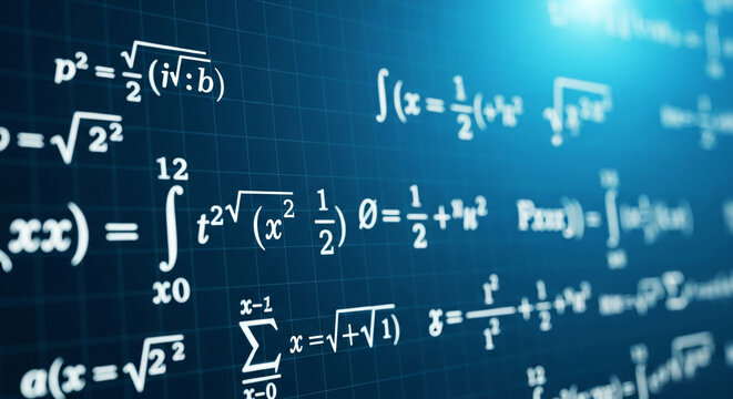 Complex mathematical formulas on digital background