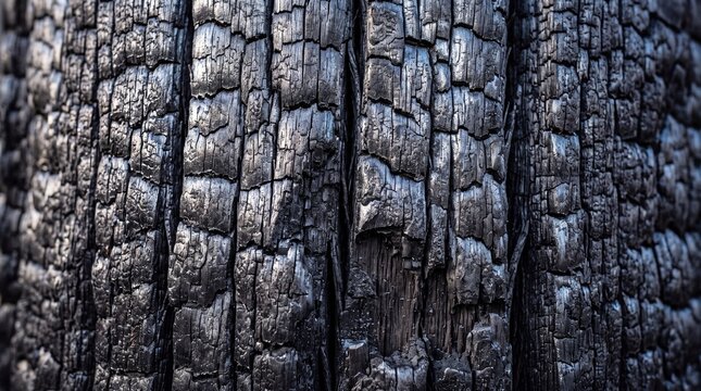 Charred Tree Trunk Bark Texture After Wildfire