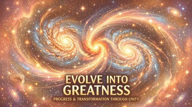 Evolve Into Greatness: Cosmic Galaxy Background with Inspirational Text for Personal Growth