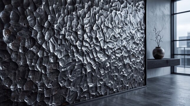 Modern Luxury Interior with Textured Metallic Feature Wall