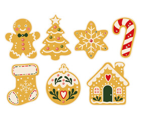 Fototapeta premium Christmas Gingerbread Cookies Collection with Festive Decorations