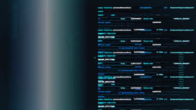 Programming code and kernel data processing lines on a digital screen interface